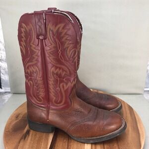 Justin Boots AQHA Roper Mens 9.5 EE Brown Red Leather Western Cowboy Boots